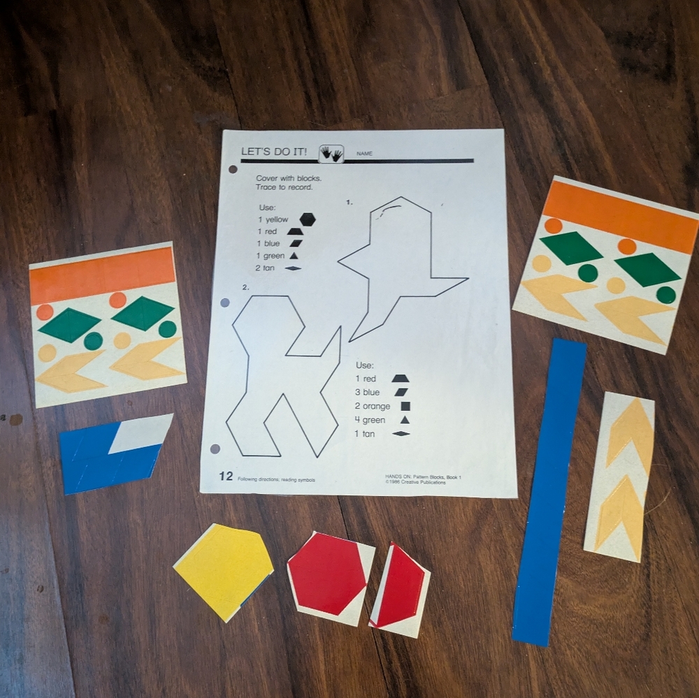 Vintage 1986 Activity Geometric Pattern Block Sheet & New pattern block Stickers